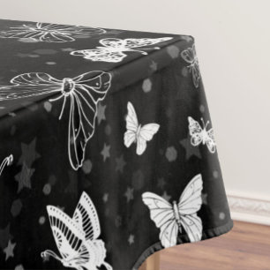 Sliver Glitter Butterfly Black Design  Tablecloth