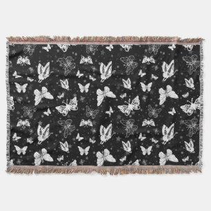 Sliver Glitter Butterfly Black Design Throw Blanket