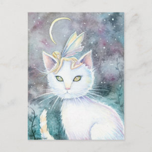 Sliver Moon Fairy and Cat Postcard