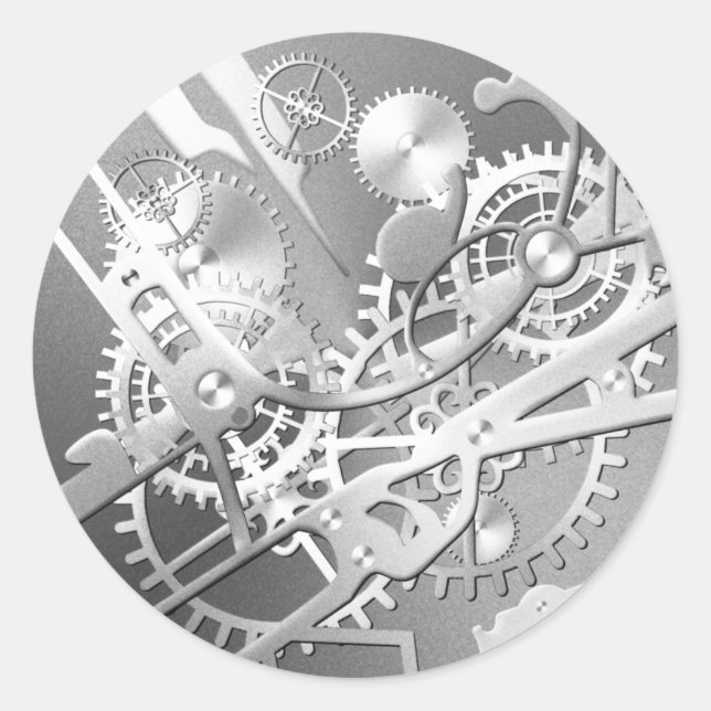 sliver steampunk watch gears classic round sticker (Front)