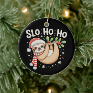 Slo Ho Ho Merry Slothmas Sloth Christmas Xmas Ceramic Tree Decoration