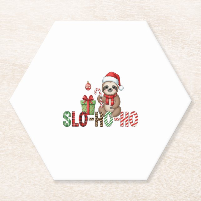 Slo Ho Ho Xmas Sloth 2 Paper Coaster (Front)