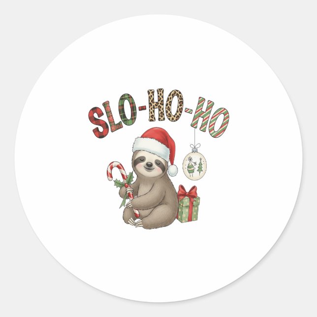 Slo Ho Ho Xmas Sloth Classic Round Sticker (Front)