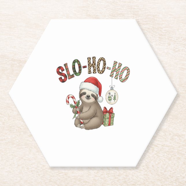 Slo Ho Ho Xmas Sloth Paper Coaster (Front)