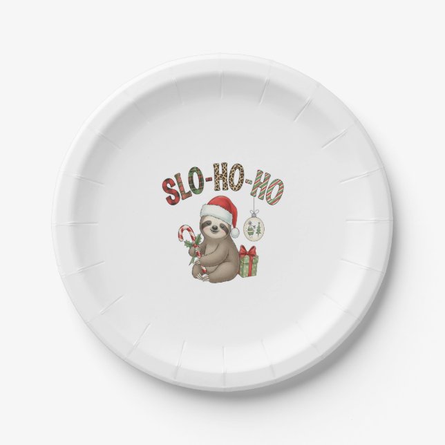 Slo Ho Ho Xmas Sloth Paper Plate (Front)