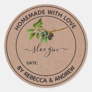 Sloe Gin Kraft Colour Homemade with Love Classic Round Sticker