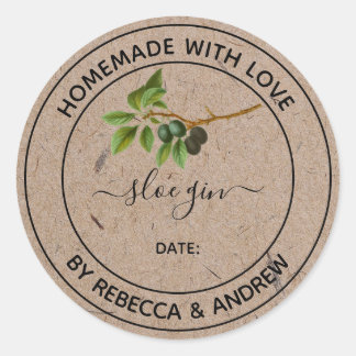 Sloe Gin Kraft Colour Homemade with Love Classic Round Sticker