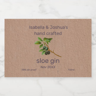 Sloe Gin label on Kraft Colour Paper