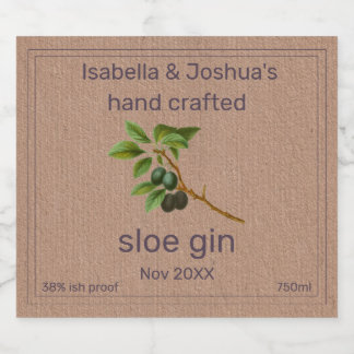Sloe Gin label on Kraft Colour Paper