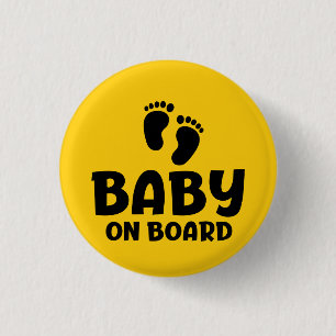 Slogan baby on board - baby aan boord, in auto. 3 cm round badge
