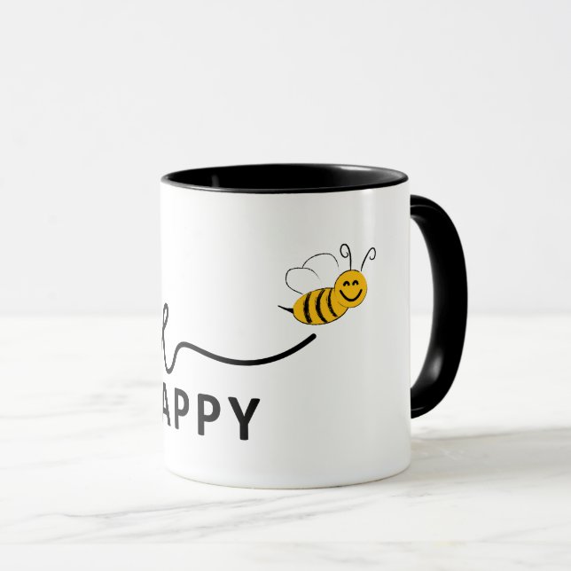 Slogan bee happy, don't worry. Be happy. Mug (Front Right)