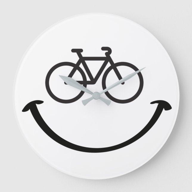 Slogan bicycle with happy face. Happy laugh face. Large Clock (Front)