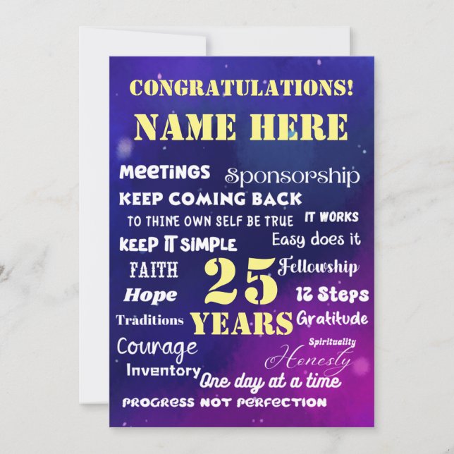 Slogan Custom Name/Milestone 12 Step Recovery Card (Front)