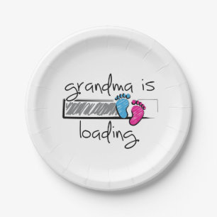 Slogan grandma is loading. Become Grandpa and Gran Paper Plate