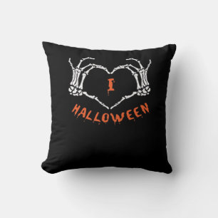 Slogan  Halloween. Heart Gesture Made Of Skeleton  Cushion