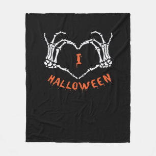 Slogan  Halloween. Heart Gesture Made Of Skeleton  Fleece Blanket