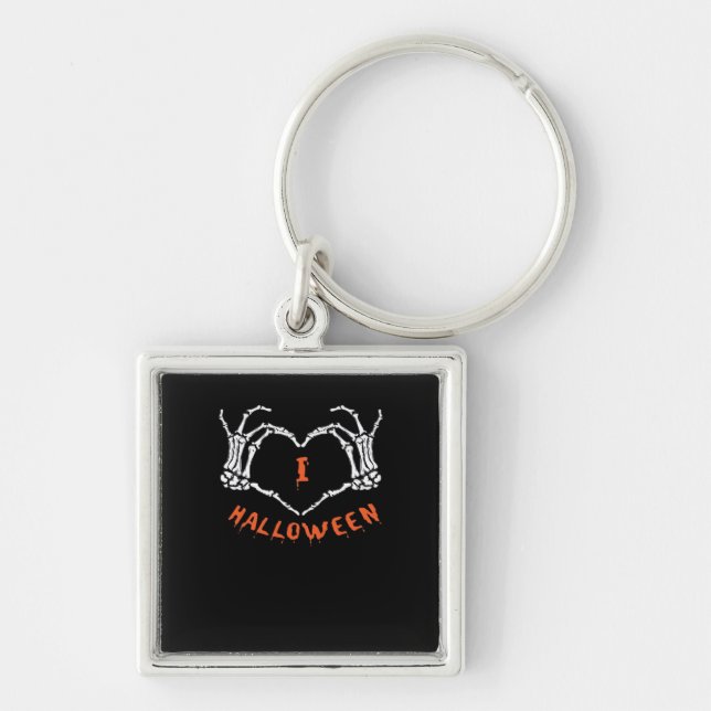 Slogan  Halloween. Heart Gesture Made Of Skeleton  Key Ring (Front)