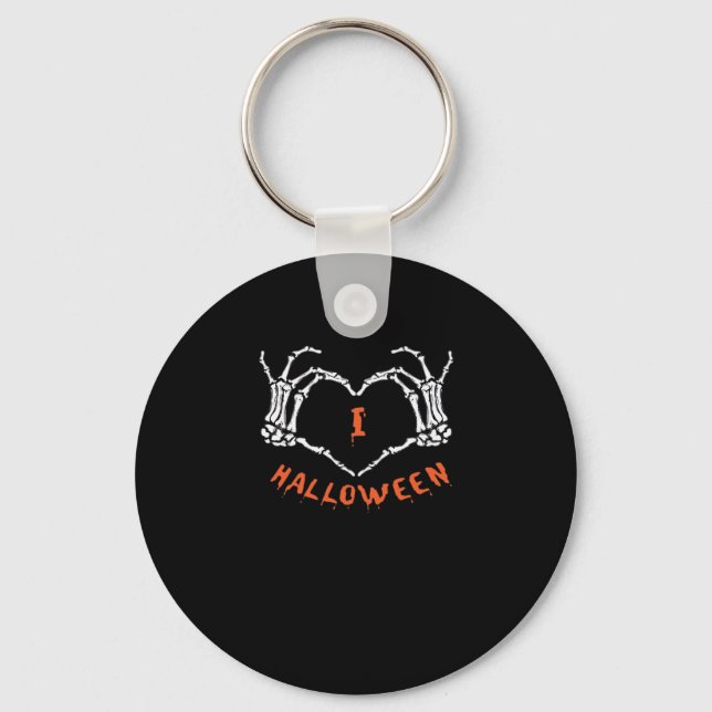 Slogan  Halloween. Heart Gesture Made Of Skeleton  Key Ring (Front)