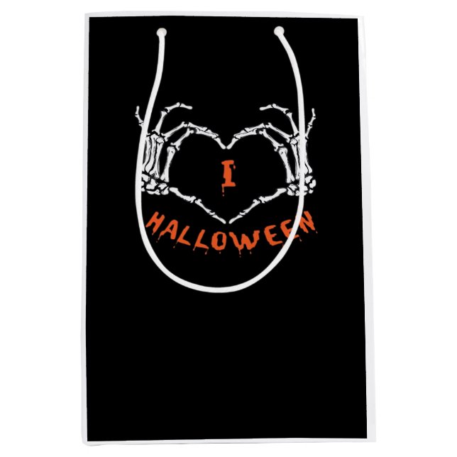 Slogan  Halloween. Heart Gesture Made Of Skeleton  Medium Gift Bag (Front)