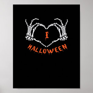 Slogan  Halloween. Heart Gesture Made Of Skeleton  Poster