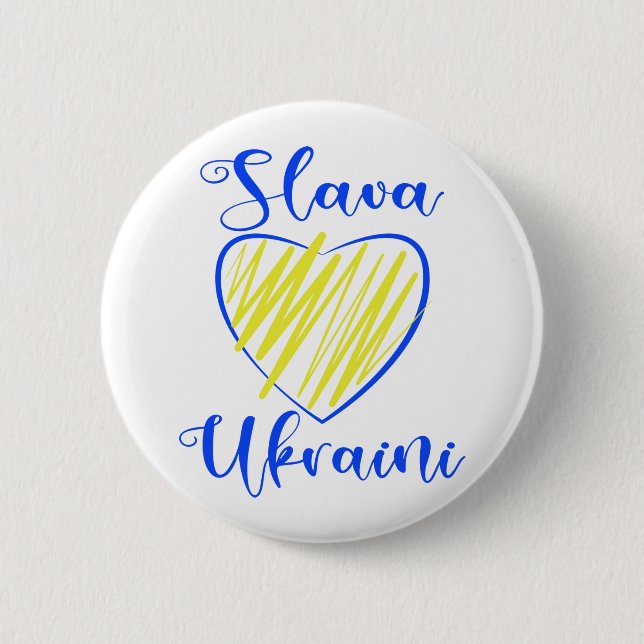 Slogan Slava Ukraini Glory to Ukraine heart   6 Cm Round Badge (Front)