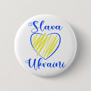 Slogan Slava Ukraini Glory to Ukraine heart   6 Cm Round Badge