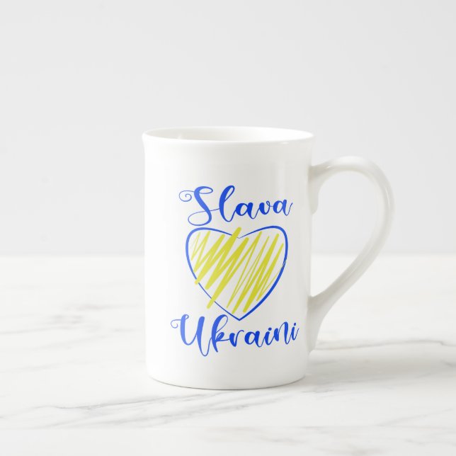 Slogan Slava Ukraini Glory to Ukraine heart   Bone China Mug (Right)