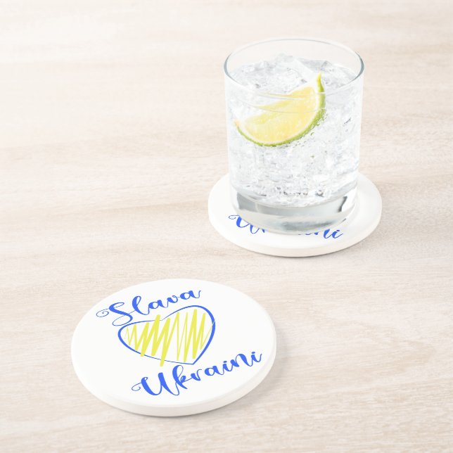 Slogan Slava Ukraini Glory to Ukraine heart    Coaster (Side)