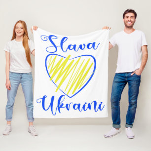 Slogan Slava Ukraini Glory to Ukraine heart Fleece Blanket