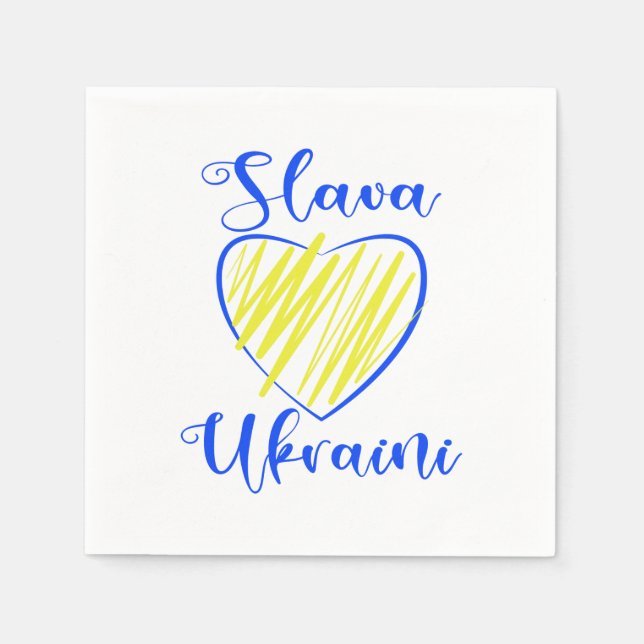 Slogan Slava Ukraini Glory to Ukraine heart Napkin (Front)