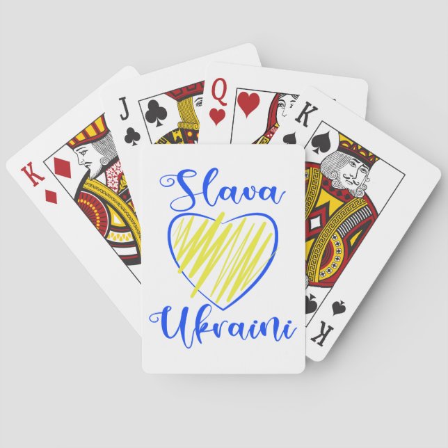 Slogan Slava Ukraini Glory to Ukraine heart Playing Cards (Back)
