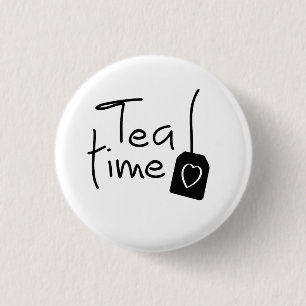 Slogan tea time - theetijd. kopje thee drinken. 3 cm round badge