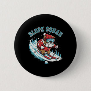 Slope Squad Bulldog Skier, Winter Sports Dog, Skii 6 Cm Round Badge