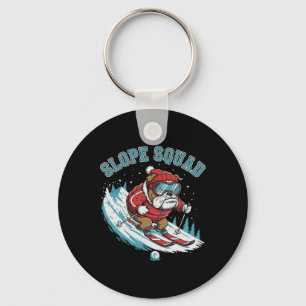 Slope Squad Bulldog Skier, Winter Sports Dog, Skii Key Ring