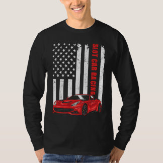 Slot Car Racing USA American Flag Car Lover Drag T-Shirt