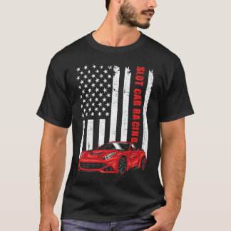 Slot Car Racing  USA American Flag Car Lover Drag  T-Shirt