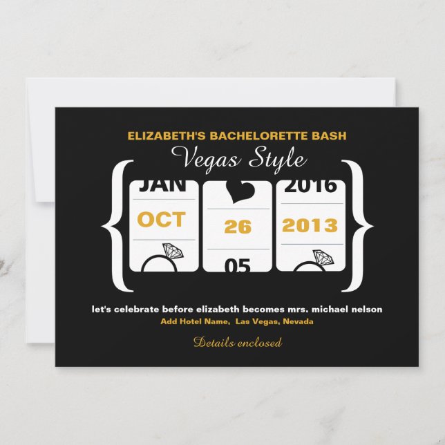 Slot Machine Bachelorette Party in Vegas Invitation (Front)