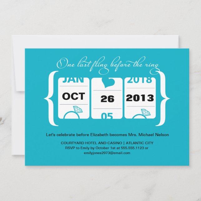 Slot Machine Bachelorette Party in Vegas Invitation (Front)