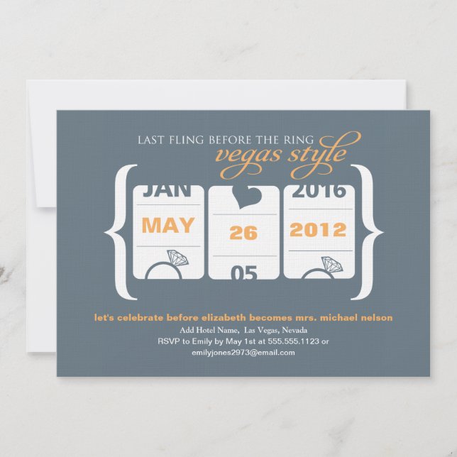 Slot Machine Bachelorette Party in Vegas Invitation (Front)