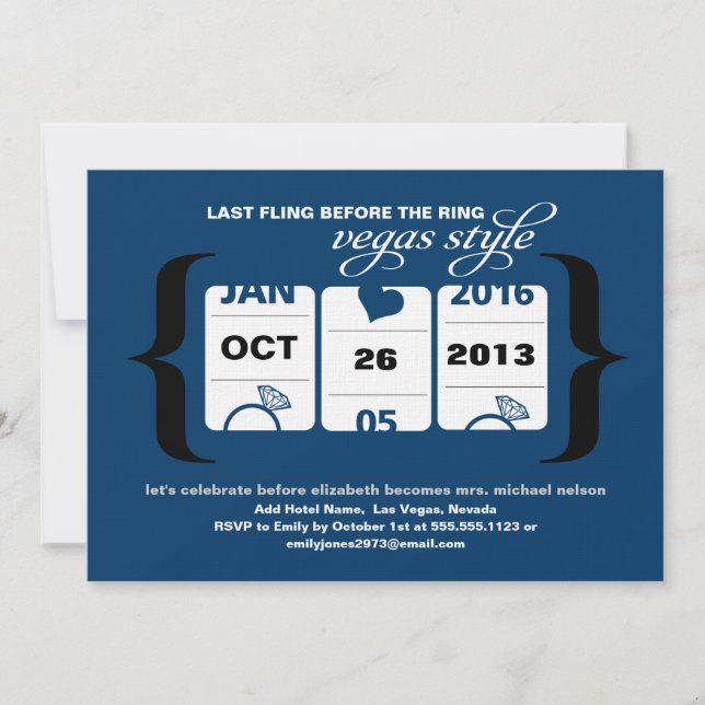 Slot Machine Bachelorette Party in Vegas Invitation (Front)