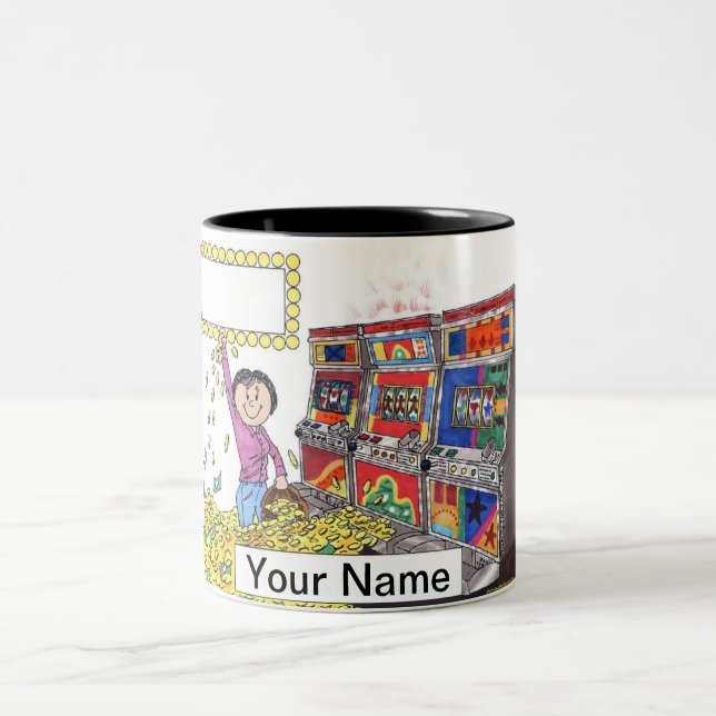 Slot Machine - Female Cartoon by PrintedPerfection Two-Tone Coffee Mug (Center)