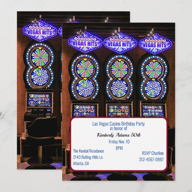 Slot Machines Casino Themed Birthday Party  Invitation (Front/Back)