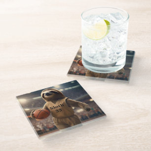 Sloth 33 Basketball Player, Glass Coaster