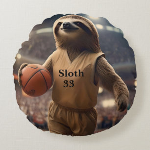 Sloth 33 Basketball Player, Round Cushion