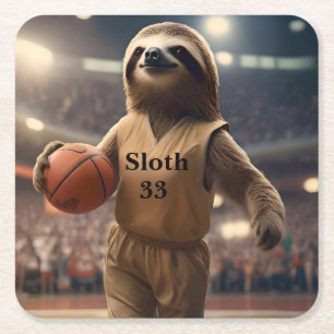 Sloth 33 Basketball Player, Square Paper Coaster