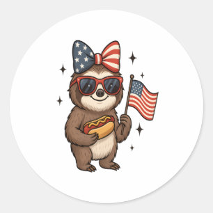 Sloth 4th July Classic Round Sticker