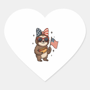 Sloth 4th July Heart Sticker