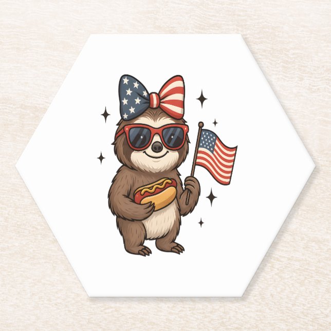 Sloth 4th July Paper Coaster (Front)