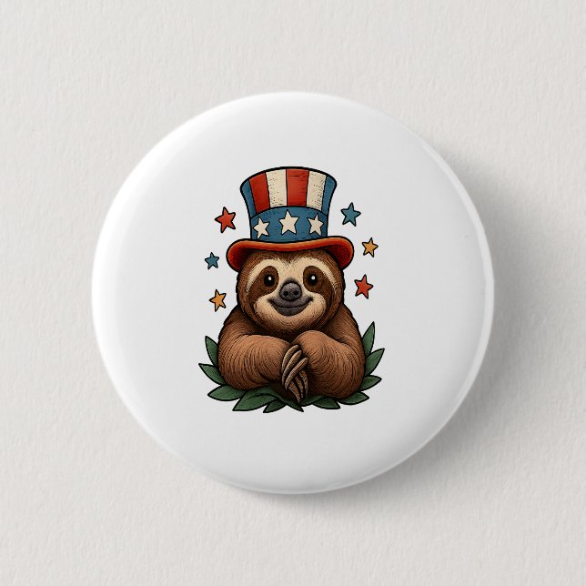 Sloth 4th of July 6 Cm Round Badge (Front)