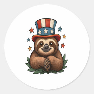 Sloth 4th of July Classic Round Sticker